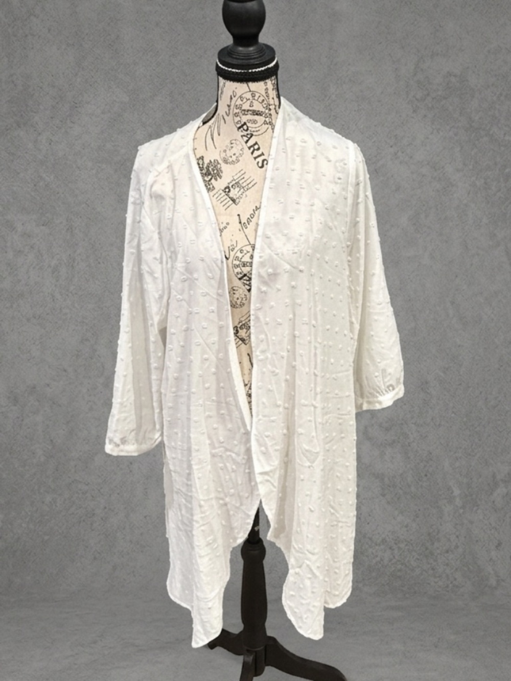 NWT Agnes Orinda 1X White Swiss Dot Open Front Kimono Cardigan Beach Cover Up
